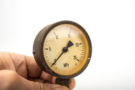 Vintage pressure meter on a whiteの写真素材