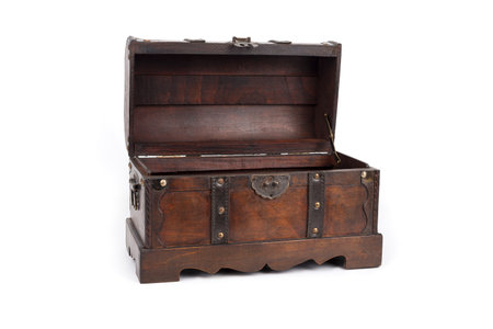 Old wooden chest on a white backgroundの写真素材