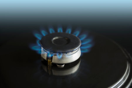 Burning gas in the kitchen stoveの写真素材