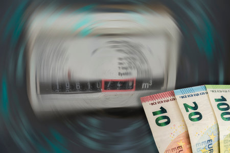 Blur gas meter with money. Gas price crisis. Inflation conceptの写真素材