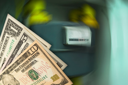 Blur gas meter with money. Gas price crisis. Inflation conceptの写真素材