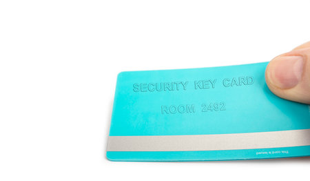 Plastic security key card room opener on a whiteの写真素材