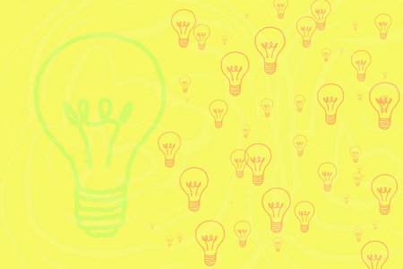 Yellow Ecologic bulb hand drawn backgroundの写真素材