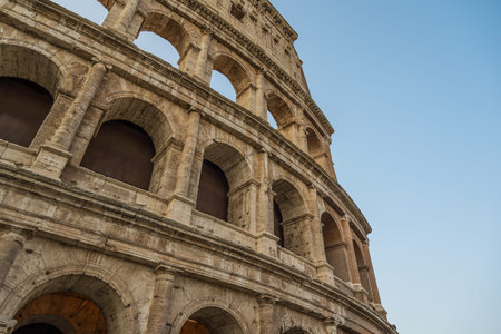 Detail of Ancient Colosseum Rome, Italy in the morning
