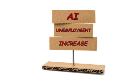 Is artificial intelligence really help us? AI cardboard sign. Fight against AIの写真素材