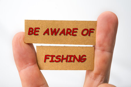 Beware of internet fishing. Cardboard signの写真素材