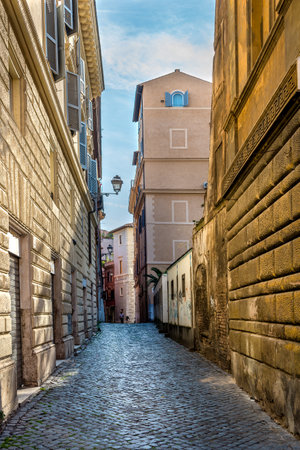 Narrow italian street in the morningの写真素材