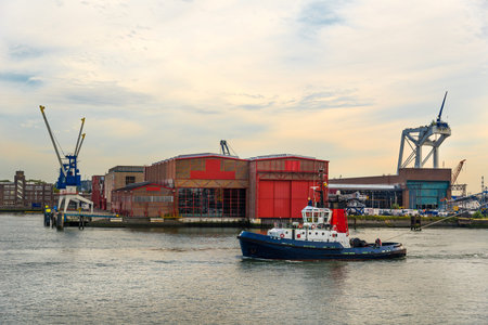 The Port of Rotterdam is Europe's largest industrial seaport. Port cranesの写真素材