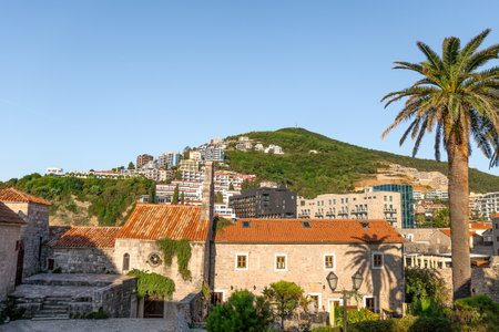 Orthodox and Catholic churches in Budva old Townの写真素材