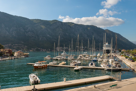 Cruise ship in Kotor Bay Montenegroの写真素材