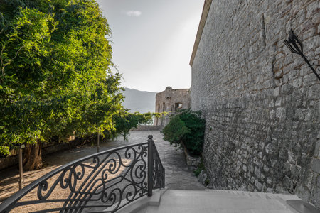 The old city walls of Budva, Montenegroの写真素材
