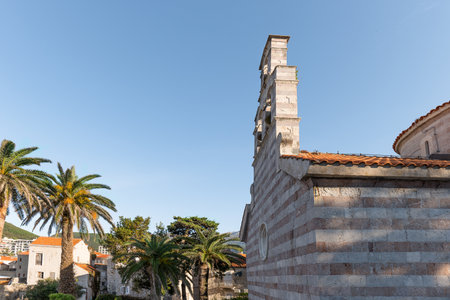 Orthodox and Catholic churches in Budva old Townの写真素材