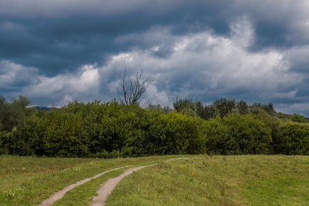 Stormy sky in the summer. Climate change.の写真素材