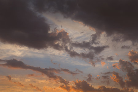 Stormy sky at the sunset.の写真素材