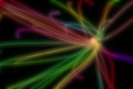 Neon line lights background on a blackの写真素材