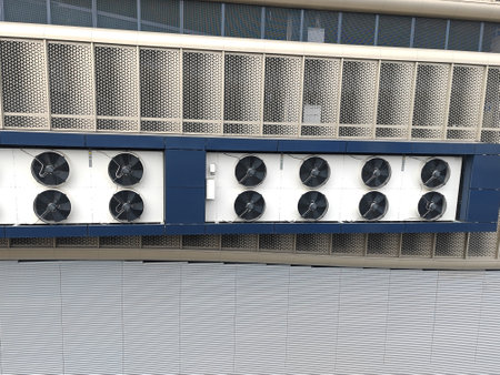 Air conditioners on the bottom of the apartment buildingの写真素材