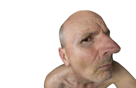 Funny face with a big nose. Senior citizenの写真素材