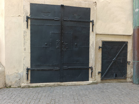 Old black decorative vintage metal gateの写真素材