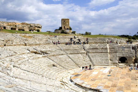 The ancient ruin of the Greek Theater to Syracuse Sicily.の写真素材