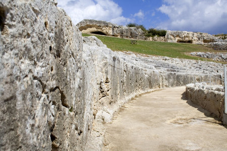 The ancient ruin of the Greek Theater to Syracuse Sicily. Inside Caveaの写真素材