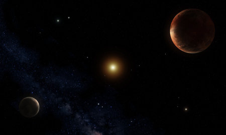 Imaginary reconstruction of a vision of the Pluto-Charon system.