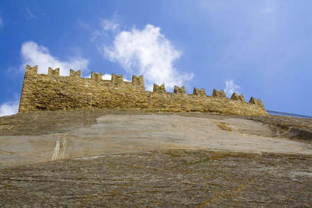 Sperlinga medieval castle, visible the loopholes on the wall.の写真素材