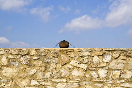 An ancient lantern on the castle wall.の写真素材