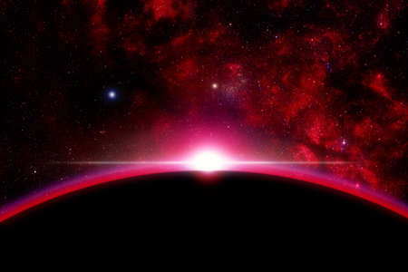 A space illustration of a sunrise to the spaceの写真素材