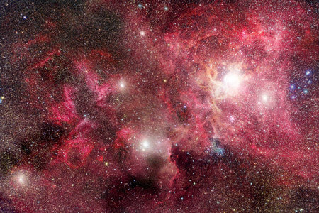 Very realistic stellar field with red nebulae
