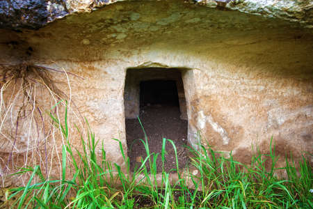 A monumental prehistorich tomb in the sicilian land. It is a very old sepulchre.の写真素材