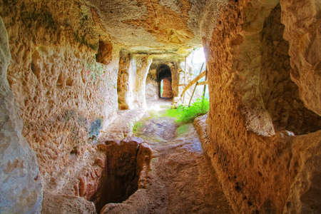 Medieval complex byzantine residence in the sicilian hinterland, interior. Syracuse location.の写真素材