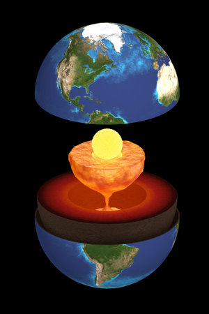 Rendering 3D of the inner structure of the earth. Scientific rappresentation.