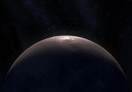 This image is a concept of the Makemake dwarf planet in a precise and scientific artwork design.This...