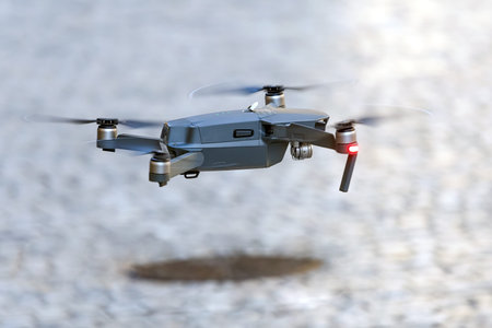 Quadcopter takes off from the pavement