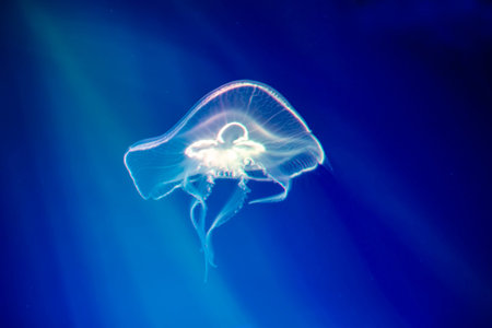 Jellyfish under water illuminated with pink light