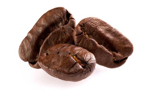 three coffee beans on white background. isolate. close upの写真素材