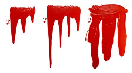 options flowing red paint on a white background. isolate. close up of paint leaking downの写真素材
