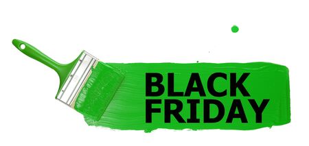 strip of green paint, painted with a paint brush, with the black inscription black Friday, on a white background. isolate.の写真素材