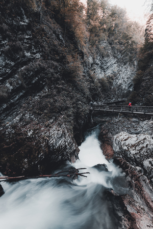 Vintgar gorge and wooden path,Bled,Sloveniaの写真素材