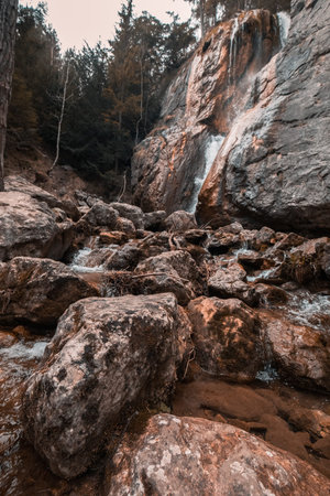Beautiful waterfall in lower austria during spring in the forest - sebastian waterfall