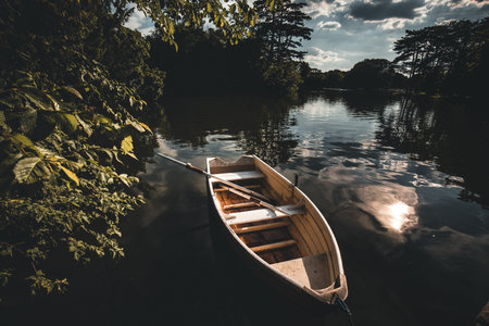 a boat on the water at the park in laxenburg near vienna austria in summer