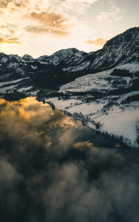 Beautifull winter mountain landscape during sunset in austria