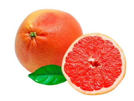 red grapefruit isolated on white backgroundの写真素材