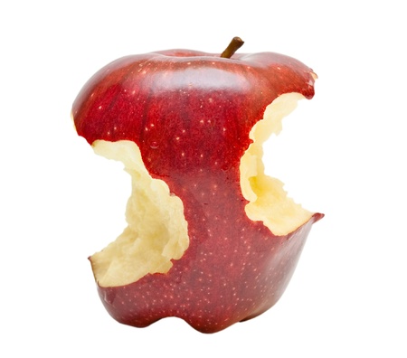 Bitten red apple isolated on white backgroundの写真素材