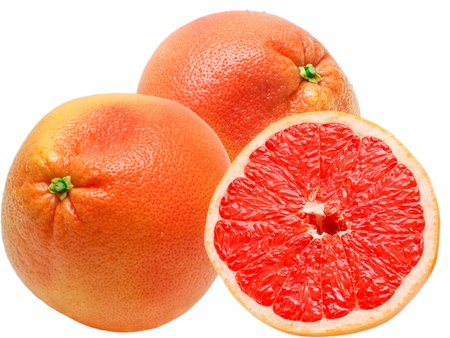 red grapefruit isolated on white backgroundの写真素材