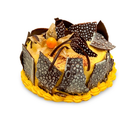 Chocolate cake isolated on white backgroundの写真素材