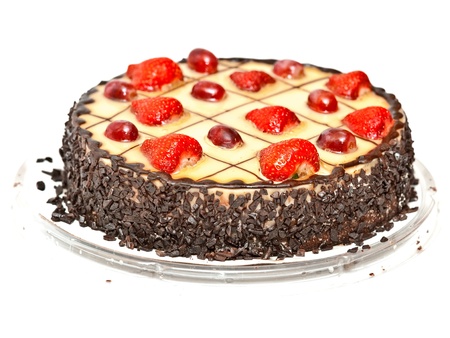Chocolate cake isolated on white backgroundの写真素材