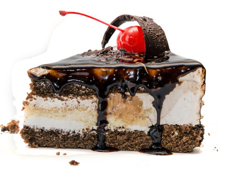 Chocolate cake isolated on white backgroundの写真素材