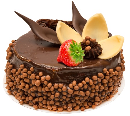 Chocolate cake isolated on white backgroundの写真素材
