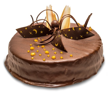 Chocolate cake isolated on white backgroundの写真素材
